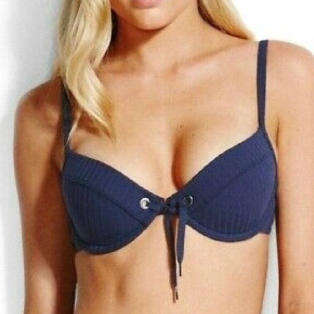 NWT Seafolly Inka Rib Sweetheart Bustier Bikini Top Indigo Blue US Size 8